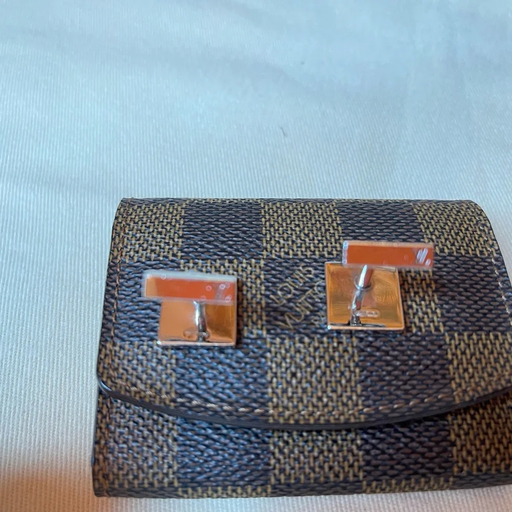 Louis Vuitton Sterling "Damier" Guilloche Enamel Cufflinks with case - Picture 6 of 12
